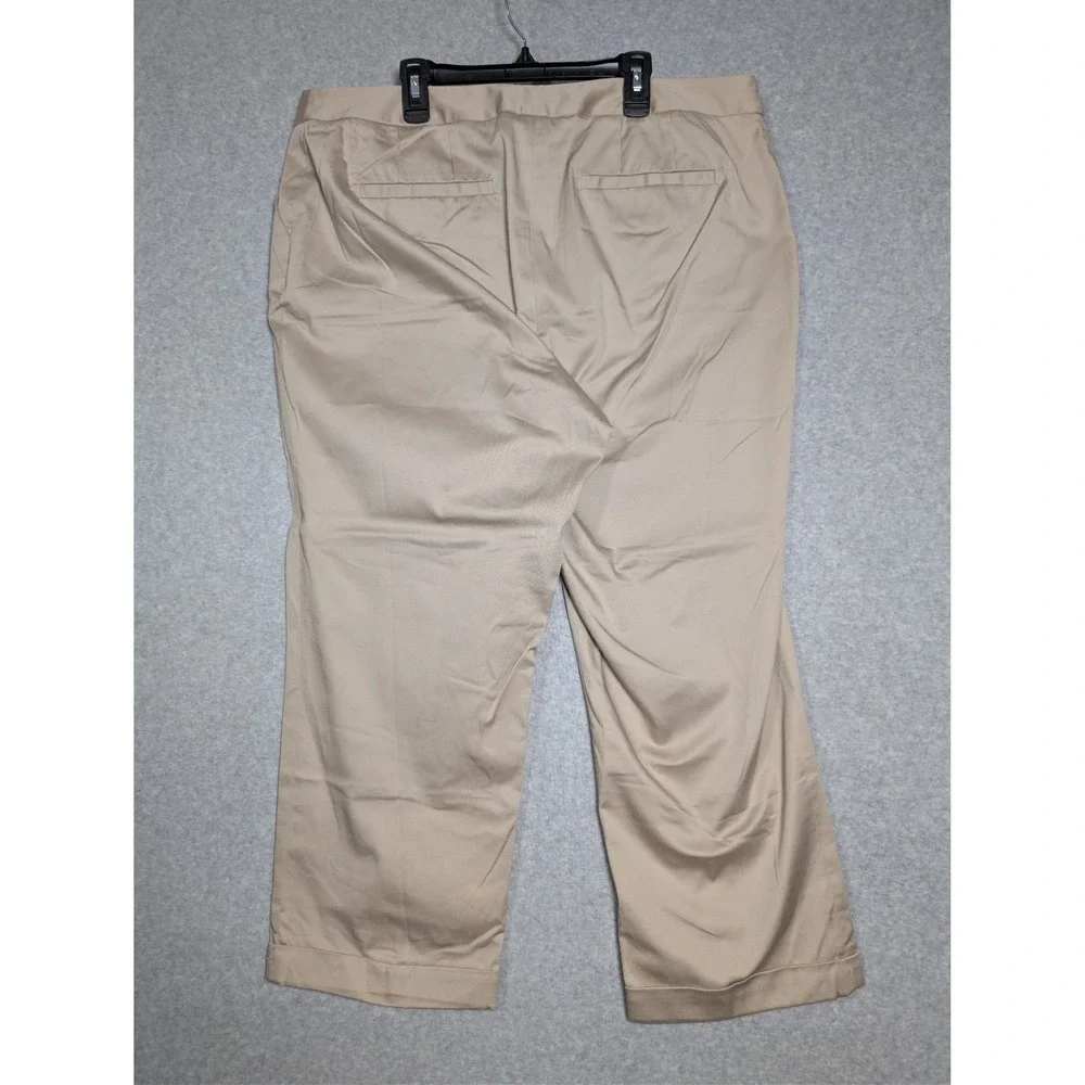 Lane Bryant Womens Trousers Size 18 Khaki Beige Cotton Stretch Cuffed Cropped - Picture 2 of 12
